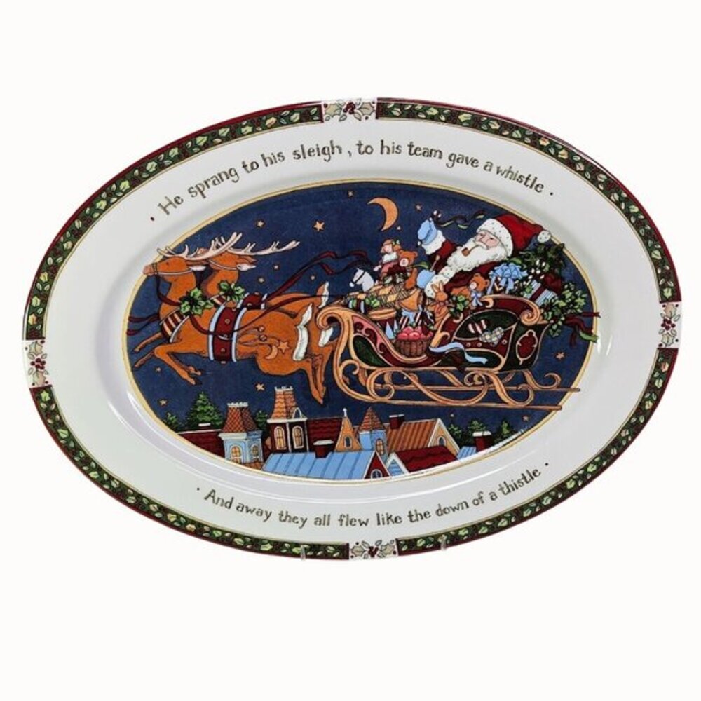Portmeirion Studio Susan Winget Christmas Story Platter Santa Claus Sleigh Scene